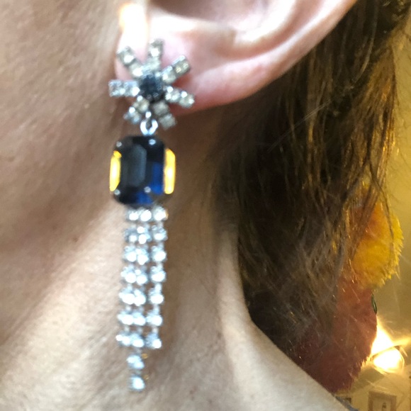 Blue topaz stone & white rhinestone drop earrings - Picture 2 of 8